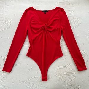 Fable & Eve Red Twist-Front Long Sleeve Bodysuit